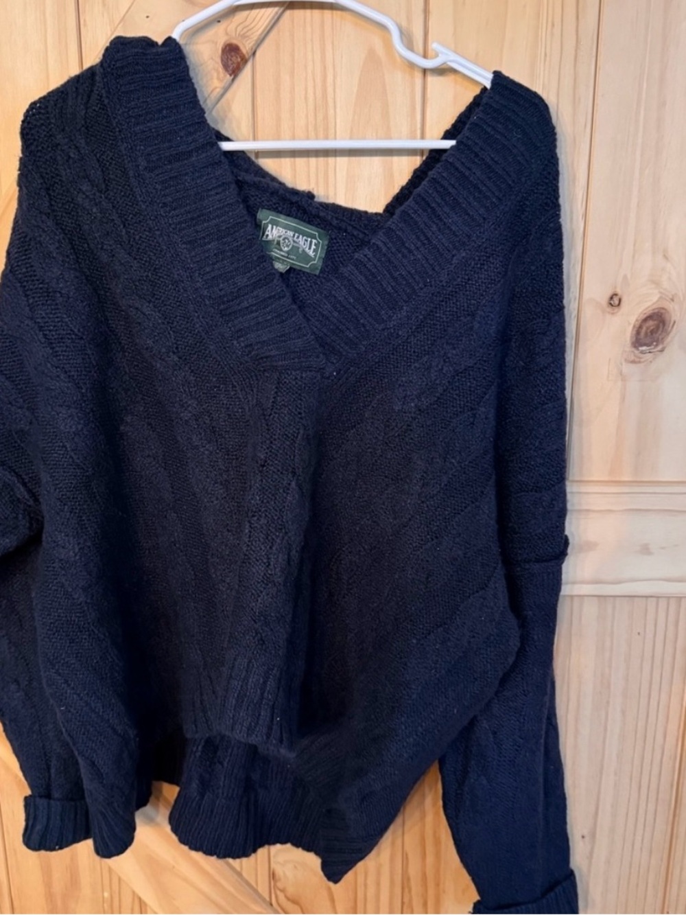 American Eagle Outfitters Navy Cable V-Neck Sweater